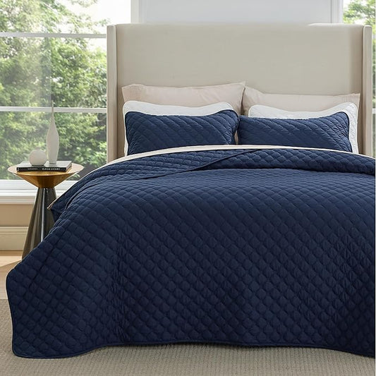 Bedsure Quilts Queen Size - Lightweight Bedspreads Queen Size with Classic Honeycomb Quilting, Soft Quilt Bedding Set, Navy Comforter Set Coverlet for All Seasons with 2 Pillow Shams (90" x 96") | Skin-Friendly Soft, All-Season Comfort, Breathable, Lig...