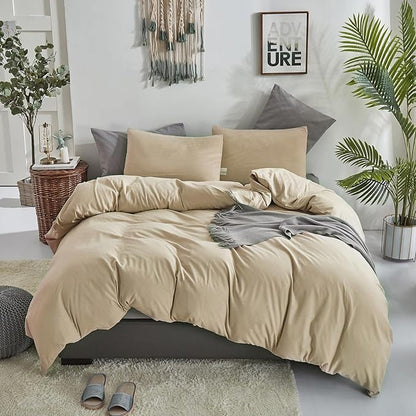 KAREVER Champagne Comforter Set Queen Bedding Set Women Solid Khaki Bed Comforter Set Plain Beige Breathable Blanket Men Light Champagne Lightweight Quilts Set Queen Size