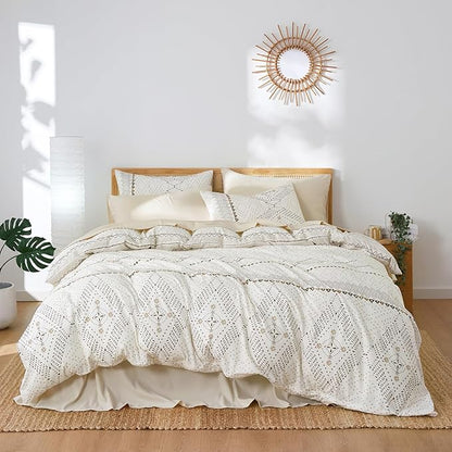 Wake In Cloud - Boho Comforter Set, Farmhouse Bohemian Western Aztec Neutral Aesthetic, Soft Lightweight Bedding, 3 Pieces, Beige, Twin/Twin XL Size