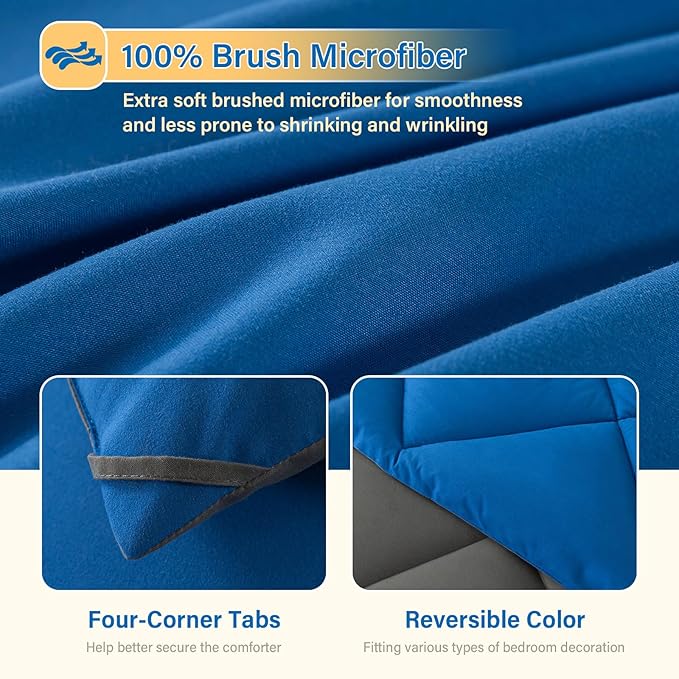 Cosybay Bed in a Bag Queen Comforter Sets 7pcs All Season Solid Down Alternative Bedding Sets Blue and Grey with Comforter, Pillow Shams, Flat Sheet, Fitted Sheet and Pillowcases