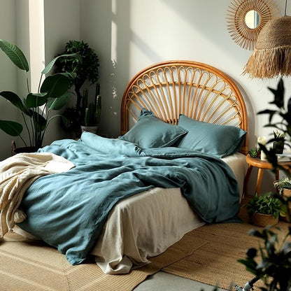 XZ XIFA Blue Linen Duvet Cover King, 100% Washed French Flax Linen Bedding with Zipper Closure, Cooling for Hot Sleepers, Textured Bed Sets - 1 Duvet Cover and 2 Pillowcases