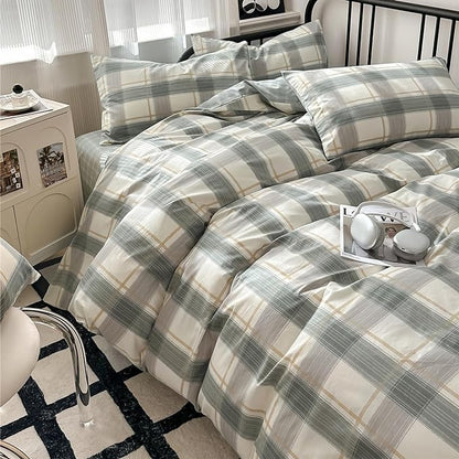 LifeTB Green Plaid Duvet Cover Full Soft Cotton Grid Plaid Bedding Set Geometric Checkered Gingham Comforter Cover for Men Boys Modern Style Plaid Comforter Cover 1 Duvet Cover with 2 Pillowcases