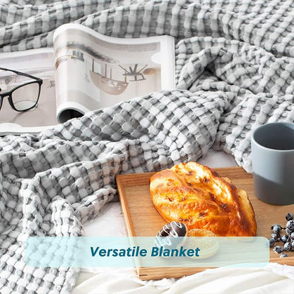 Bedsure Cooling Cotton Waffle Queen Size Blanket - Lightweight Breathable Blanket of Rayon Derived from Bamboo for Hot Sleepers, Luxury Throws for Bed, Couch and Sofa, Grey, 90x90 Inches