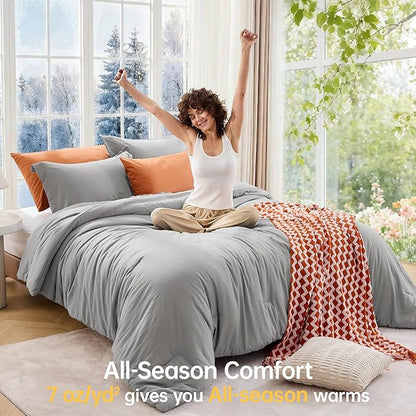 MUXHOMO Full Comforter Sets, All Season Ultra Soft Down Alternative Bedding - 3 Piece Lightweight Bed Set Includes 1 Comforter (82"x86") and 2 Pillow Shams (20"x26"), Light Grey