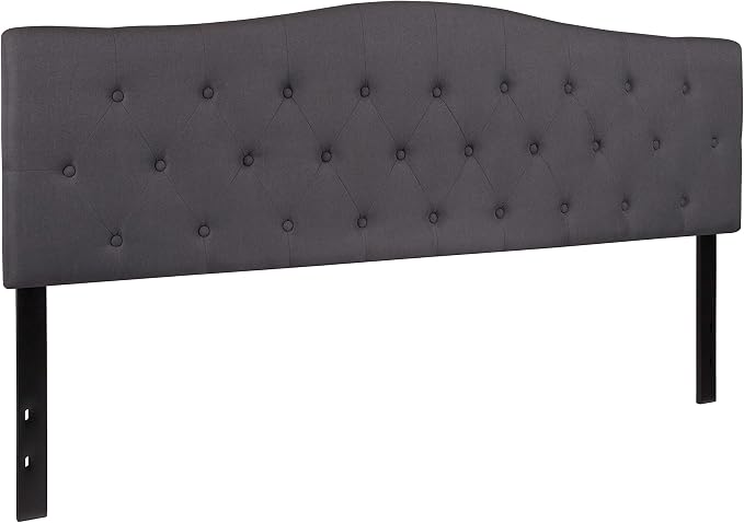 EMMA + OLIVER Tufted Upholstered King Size Headboard in Dark Gray Fabric