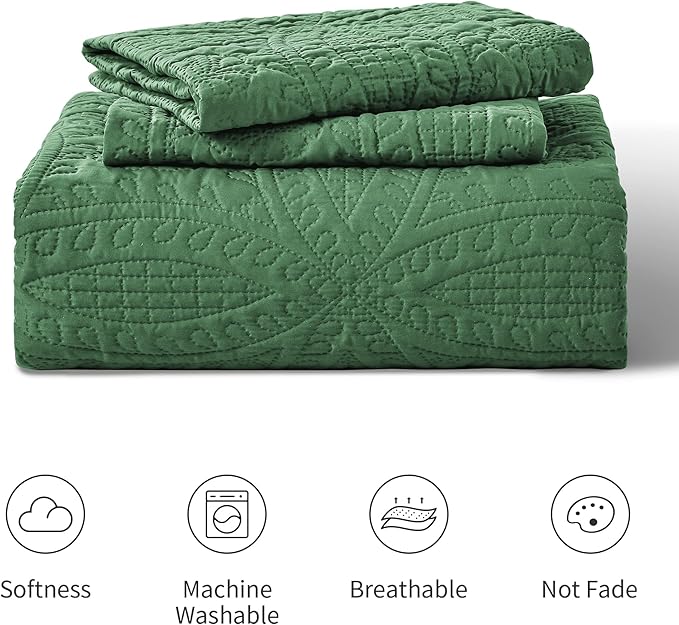Love's cabin Oversized King Size Quilt Bedding Set Olive Green Bedspreads - Oversized King Lightweight Bedspread Comforter - Coin Pattern Coverlet for All Season - 3 Pieces (1 Quilt, 2 Pillow Shams)