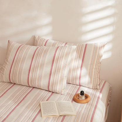 Brown Striped Full Comforter Set Boho Down Alternative Bedding Set Fluffy Washed Cotton Soft Bedroom Bedding Comforter Sets Rustic All Season Cute Cozy Bed Comforter with 2 Pillowcases