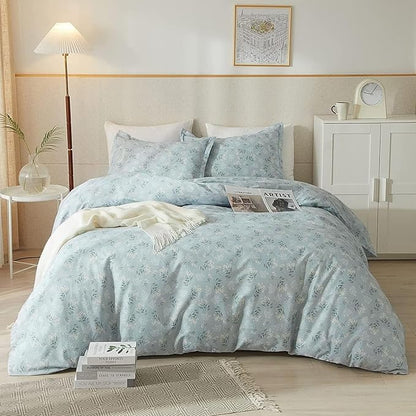 VM VOUGEMARKET Blue Floral Comforter Set Twin XL Soft Microfiber Bedding Set Vintage Garden Flower Comforter Botanical Comforter for Teen Girls Women All Season