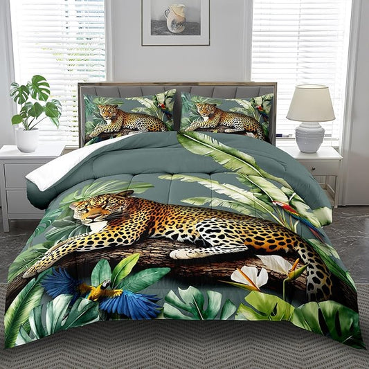 Animal Leopard Print Comforter Set Full Animal Cheetah Print Comforter Set Boys Girls Floral Leopard Bedding Bedroom Decor Floral Cheetah Bedding Full Jungle Plant Room Decor