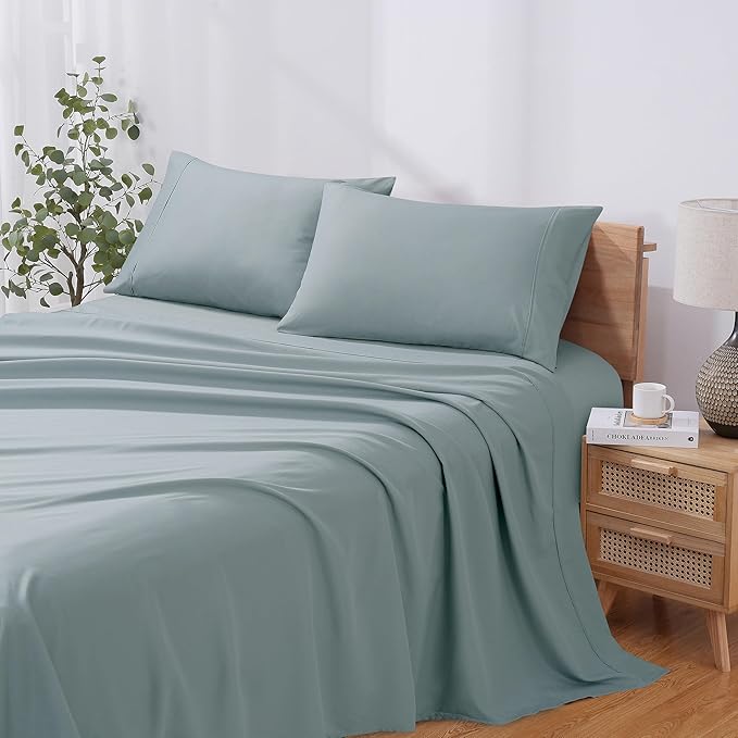 Modern Threads Soft Microfiber Solid Sheets - Luxurious Microfiber Bed Sheets - Includes Flat Sheet, Fitted Sheet with Deep Pockets, & Pillowcases Ocean California King