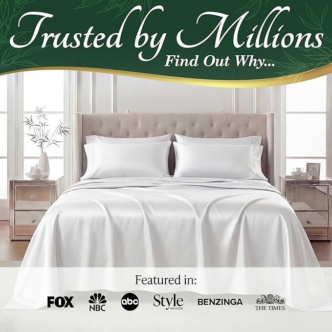 DECOLURE 100% Viscose Derived from Bamboo Sheets King Size - Luxury 6 Pc Naturally Cooling Sheets, Ultra Soft Bed Set - Deep 17" Pockets, Durable Double Stitching, Oeko Tex Standard (White)
