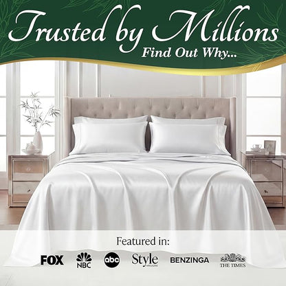 DECOLURE 100% Viscose Derived from Bamboo Sheets King Size - Luxury 6 Pc Naturally Cooling Sheets, Ultra Soft Bed Set - Deep 17" Pockets, Durable Double Stitching, Oeko Tex Standard (White)