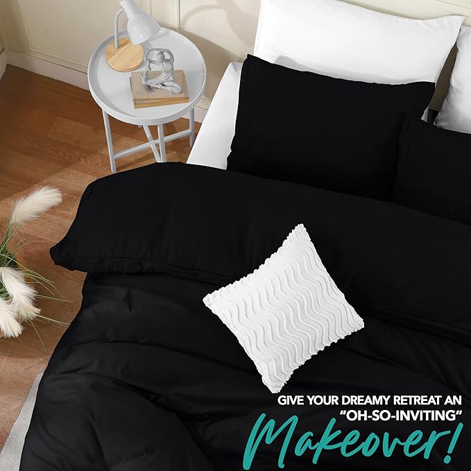 Utopia Bedding Duvet Cover Set with Pillowcases - 3 Pieces Bedding Duvet Cover with Zipper Closure - 1 Duvet Cover with 2 Pillowcases - Soft Brushed Microfiber (Queen, Black)