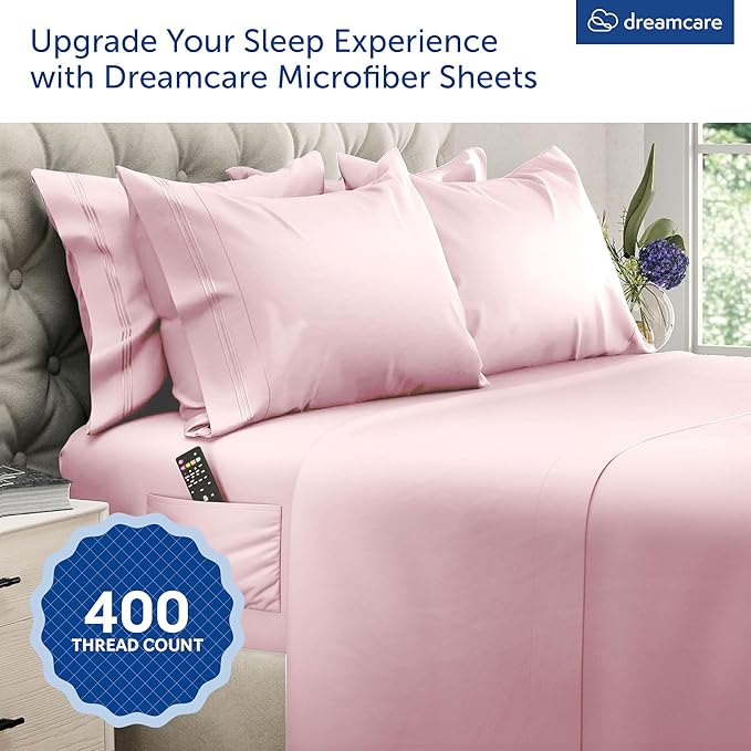 DREAMCARE Queen Sheet Set – 6 pcs Cooling Bed Sheets – up to 15” Deep Sheets Queen Size Bed Set – 2500 Supreme Collection – Extra Soft 100% Brushed Microfiber Hotel Luxury with Side Pocket, Pink