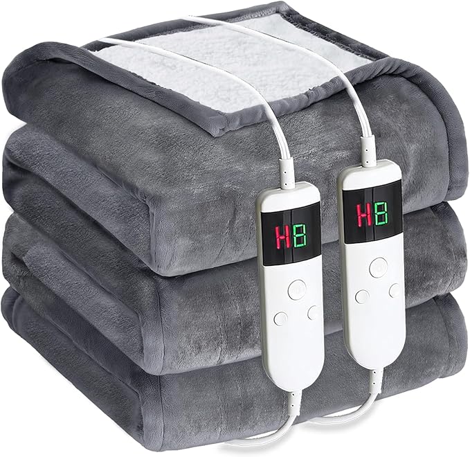 Electric Heated Blanket King Size 90''x100'' - Dual-Control Heating Blanket, Soft & Warm Flannel 10-Level Temperature Control, 8 Hours Auto Off, Rapid Heating & Overheat Protection