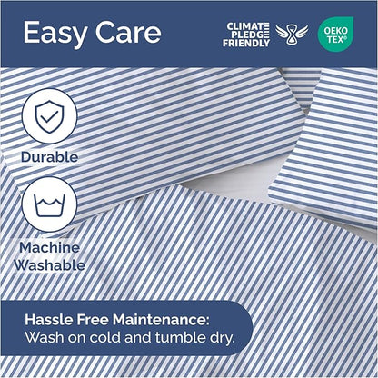 Duvet Cover Queen Size Set - Extra Soft Queen Duvet Cover 90" x 90" with 2 Pillow Shams - Hotel Luxury, Easy Care & Fade Free with Zipper Closures & Ties - Comfy, Cozy and Breathable (Blue Stripes)