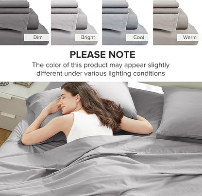 Comfort Spaces 100% Cotton Sheet Set Breathable, Lightweight, Soft with 14" Elastic Pocket Fits up to 16" Mattress, All Season Cozy Bedding, Matching Pillow Case, King Grey 4 Piece
