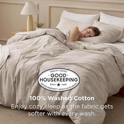 Bedsure 100% Washed Cotton Duvet Cover Twin Size - Linen Color Minimalist Bedding Set Linen Like - PureWoven Plain Simple & Soft Comforter Cover for All Seasons (Twin, 68"x90")