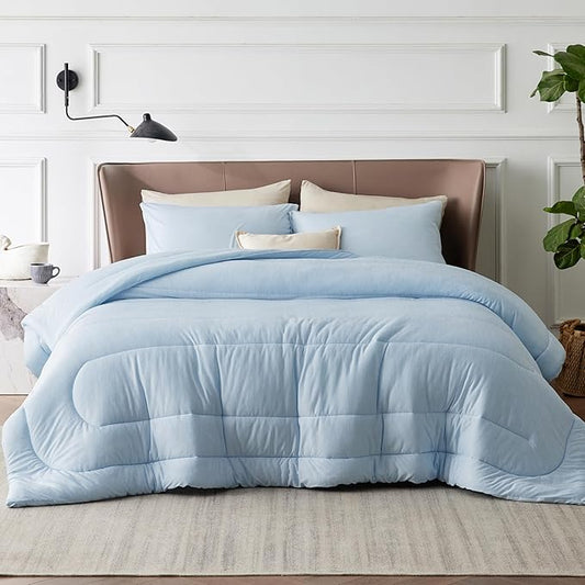 Bedsure Queen Comforter Set - Cooling and Warm Bed Set, ICY Blue Reversible Bedding for All Season, 3 Pieces, 1 Queen Size Comforter (88"x88") and 2 Pillow Cases(20"x26")