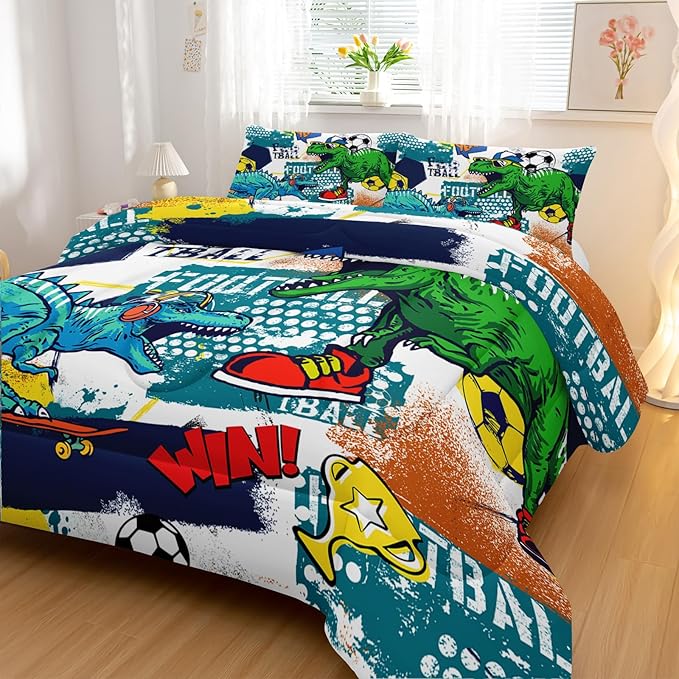 Kid's Dinosaur Comforter Set,Cartoon World Animal Bedding Set King Size,All Season Ultra Cozy Comforter Set 3 Pieces with 2 Pillowcases for Adults,Teens,Boys,Girls