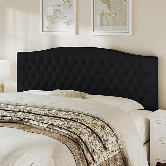 King Headboard Only, Upholstered Headboard King for Adjustable Bed Velvet Tufted Wall Mounted Head Board with Solid Wood Legs Head Board, Black