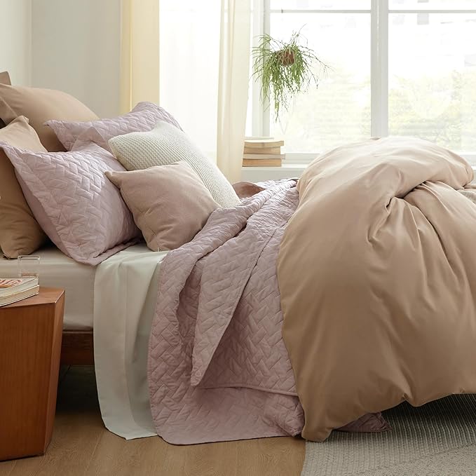 Bedsure Quilts King Size - Lightweight Bedspreads King Size with Basket Weave Pattern, Soft Quilt Bedding Set, Dusty Rose Comforter Set Coverlet for All Seasons with 2 Pillow Shams (106" x 96") | Skin-Friendly Soft, All-Season Comfort, Breathable, Ligh...