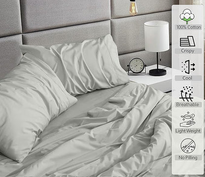 RUVANTI 100% Cotton Sheets – Twin Size Percale Bedding, Cooling & Breathable, Durable with a Crisp, Soft & Comfortable Feel, 16" Deep Pocket, 3-Piece Set, Silver