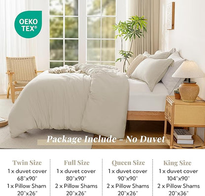 MILDLY Super Soft Duvet Cover 2pcs - 100% Washed Microfiber Beige Comforter Cover Set with Zipper Closure & Corner Ties (No Comforter)