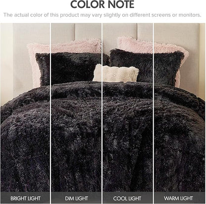 Intelligent Design Malea Shaggy Comforter Set, Long Faux Fur Cozy Down Alternative, Modern Casual Ultra Soft All Season Fluffy Bedding with Matching Sham,Twin/Twin XL, Black 2 Piece