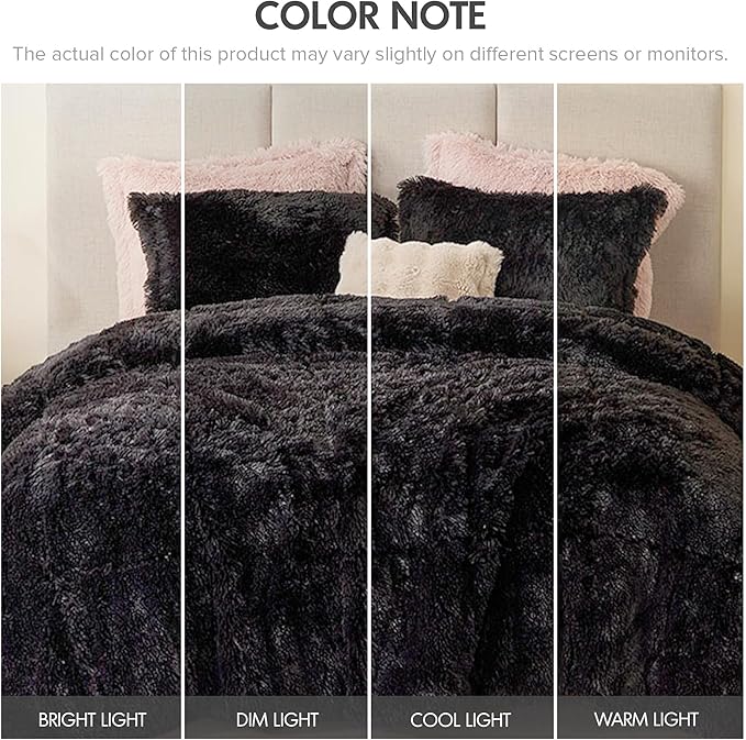 Intelligent Design Malea Shaggy Comforter Set, Long Faux Fur Cozy Down Alternative, Modern Casual Ultra Soft All Season Fluffy Bedding with Matching Sham, King/Cal King, Black 3 Piece