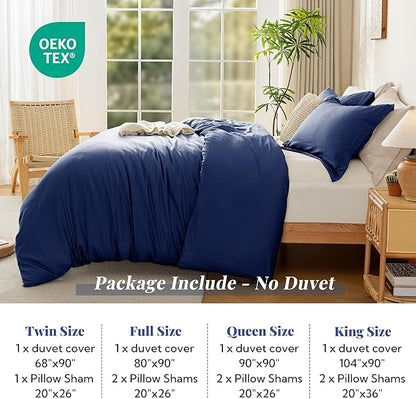 MILDLY Super Soft Duvet Cover - 100% Washed Microfiber Navy Blue Comforter Cover Set 3 Pieces with Zipper Closure & Corner Ties (No Comforter)
