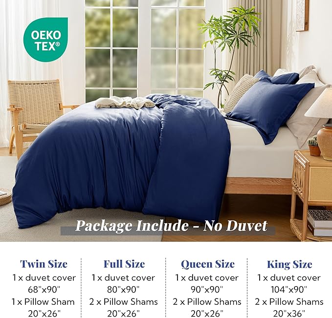 MILDLY Super Soft Duvet Cover 2pcs - 100% Washed Microfiber Navy Blue Comforter Cover Set with Zipper Closure & Corner Ties (No Comforter)