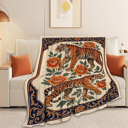 Tiger Blanket Super Soft Warm Fluffy Fleece Flannel Asian Oriental Animal Throw Blanket Cozy Fuzzy Plush Stuff Bedding Blankets Gifts for Women Kids Boys Girls Adults 60"X50"