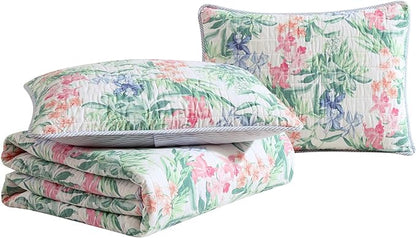 Tommy Bahama - King Quilt Set, Reversible Cotton Coastal Bedding with Matching Shams, Colorful Botanical Bedding Set (Island Orchid Pink/Blue)