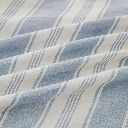 Blue Striped Twin XL Duvet Cover Washed Cotton Boho Twin XL Comforter Cover Soft Vertical Stripe Pattern Duvet Cover Set with 2 Pillow Cases Farmhouse Zipper Bedding Pinstripe Duvet Protector