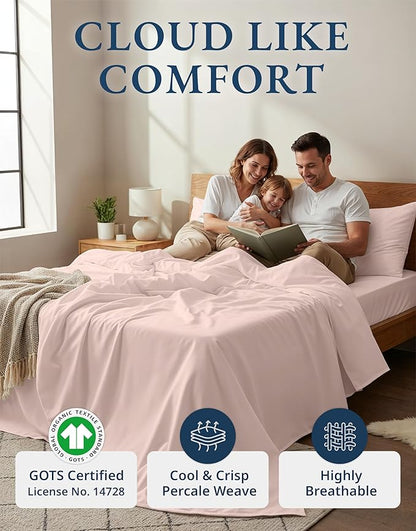 LANE LINEN 100% Organic Cotton Sheets Full Size Bed, Machine Washable Fully Elasticized Low Pill Fade Resistant Cotton Sheets, Soft & Comfy Percale Eco Friendly sábanas Full -Sepia Rose