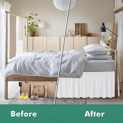 Biscaynebay Wrap Around Bed Skirts with Split Corners for Full Beds 18" Drop, White Adjustable Elastic Dust Ruffles Easy Fit Wrinkle Resistant Silky Luxurious Fabric Machine Washable