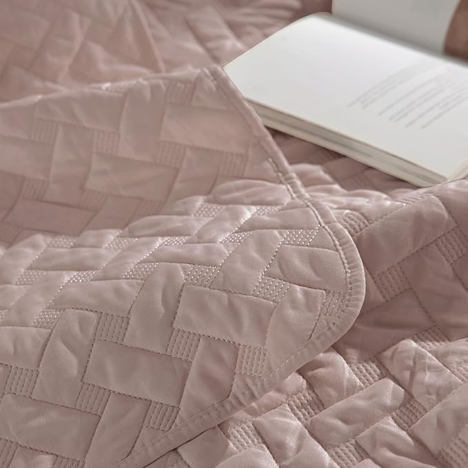 Bedsure Quilts Queen Size - Lightweight Bedspreads Queen Size with Basket Weave Pattern, Soft Quilt Bedding Set, Dusty Rose Comforter Set Coverlet for All Seasons with 2 Pillow Shams (90" x 96") | Skin-Friendly Soft, All-Season Comfort, Breathable, Lig...