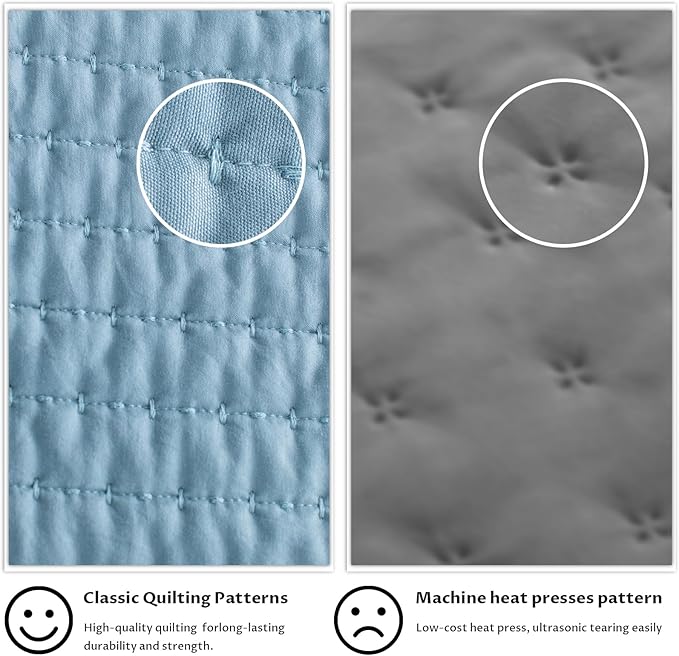 KASENTEX King XL Quilt Set 108"x98" – Soft Washed 3-Layer Lightweight Bedspread, Minimalist Nordic Design, All-Season Spring & Summer Quilt Set (1 Quilt + 2 Pillow Shams), Blue