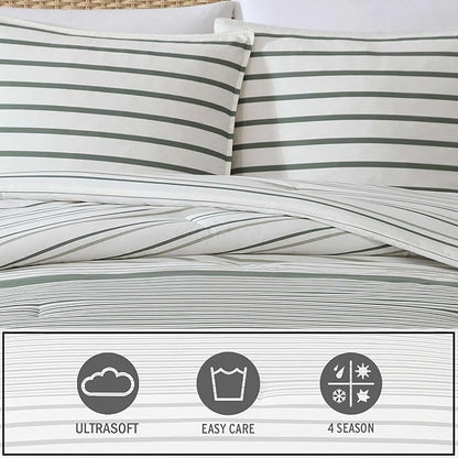 Eddie Bauer - King Comforter Set, Super Soft Bedding with Matching Shams, Two-Piece Back Closure, Modern Room Essentials (Cooper Stripe Green, King)