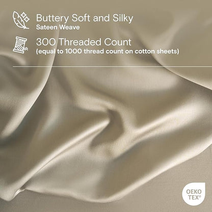 DOZ Sheet Set, 100% Viscose derived from Bamboo, Organically Grown, Buttery Soft, Cooling Sheets, High GSM, Deep Pockets - 3 Piece - 2 Pillowcases 1 Fitted Sheet (Fog, Queen)