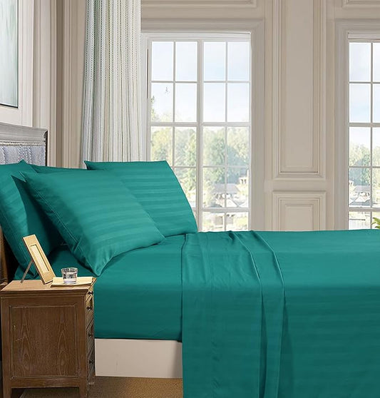 Elegant Comfort Softest and Coziest 4-Piece Sheet Set - 1500 Premium Hotel Quality Microfiber - Luxurious Wrinkle Resistant 4-Piece Damask Stripe Bed Sheet Set, Twin, Turquoise