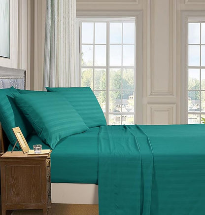 Elegant Comfort Best, Softest, Coziest 6-Piece Sheet Sets! - 1500 Premier Hotel Quality Luxurious Wrinkle Resistant 6-Piece Damask Stripe Bed Sheet Set, Queen Turquoise