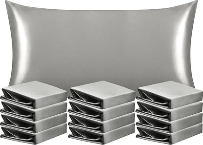 NTBAY 12 Pack Satin King Pillowcases for Hair and Skin, Luxurious and Silky Pillow Cases with Envelope Closure, 20 x 36 Inches, Grey