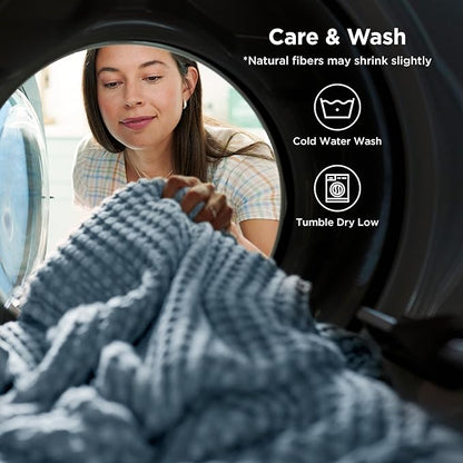 Bedsure Cooling Cotton Waffle Weave Throw Blanket - Lightweight Breathable Blanket of Rayon Derived from Bamboo for Hot Sleepers, Luxury Throws for Bed, Couch and Sofa, Light Blue, 50x70 Inches