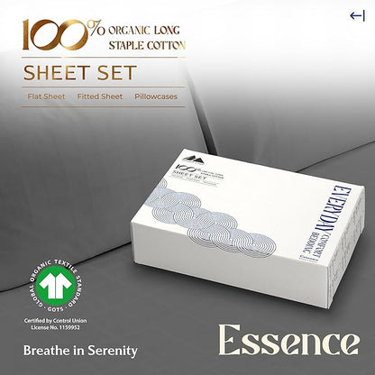 Mayfair Linen 100% Organic Cotton Sheets Full Size - 4 PC Organic Cotton Percale Sheets Full Set (Dark Grey), Soft, Cooling & Breathable Bedsheets, 16" Deep Pocket Hotel Bedding - GOTS Certified
