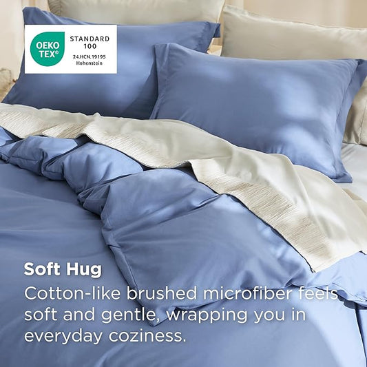 Bedsure Duvet Cover Queen Size - Soft Double Brushed Bedding Set for Kids & Adults, Zipper Closure, 3 Pieces, Includes 1 Duvet Cover (90"x90") & 2 Pillow Shams, NO Comforter, Slate Blue