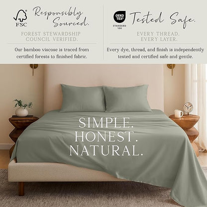 KARISSA MAE Cooling Bamboo Viscose King Size Sheet Set | 100% FSC Certified | 18” Deep Pocket | Silky, Soft, & Hypoallergenic | with Organizer Band & Elastic Corner Straps [Cypress Green]