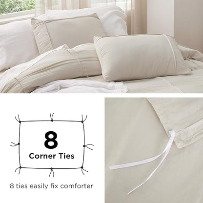 Bedsure Grid Boho Duvet Cover Queen Size - Shabby Chic Tufted Boho Bedding Set, 3 Pieces Shabby Chic Home Bedding for All Seasons, Includes 1 Queen Duvet Cover & 2 Pillowcases (Light Beige, 90" x 90")