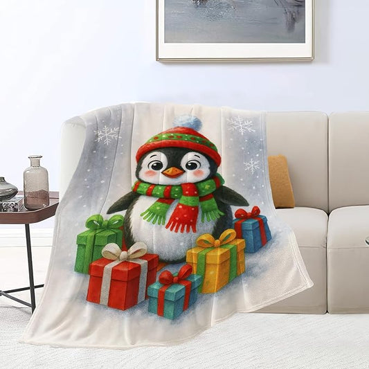 Christmas Penguin Blanket Super Soft Warm Fluffy Fleece Flannel Animal Throw Blanket Cozy Fuzzy Plush Stuff Bedding Blankets Gifts for Women Kids Boys Girls Adults 80"X60"